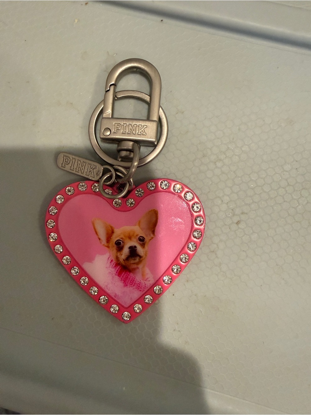 PINK Victoria's Secret Bruiser Heart Dog Keychain